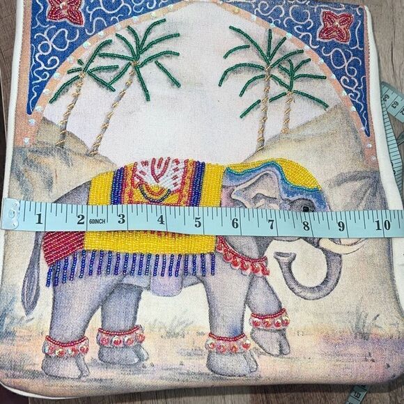Vintage Ornate Retro Beaded Embroidered Elephant Purse Bag Tote with Wooden Bamb - Picture 9 of 11
